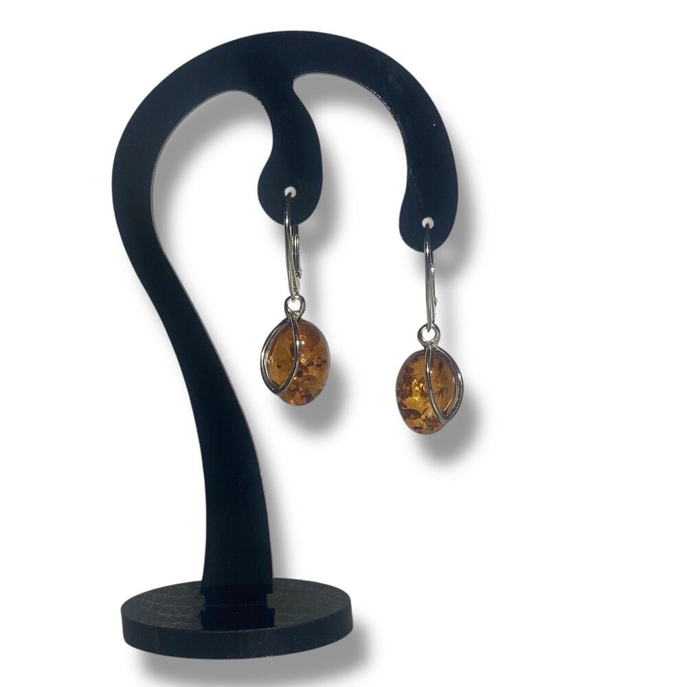 Natural Baltic Amber 925 Sterling Silver Drop Earrings Leverback